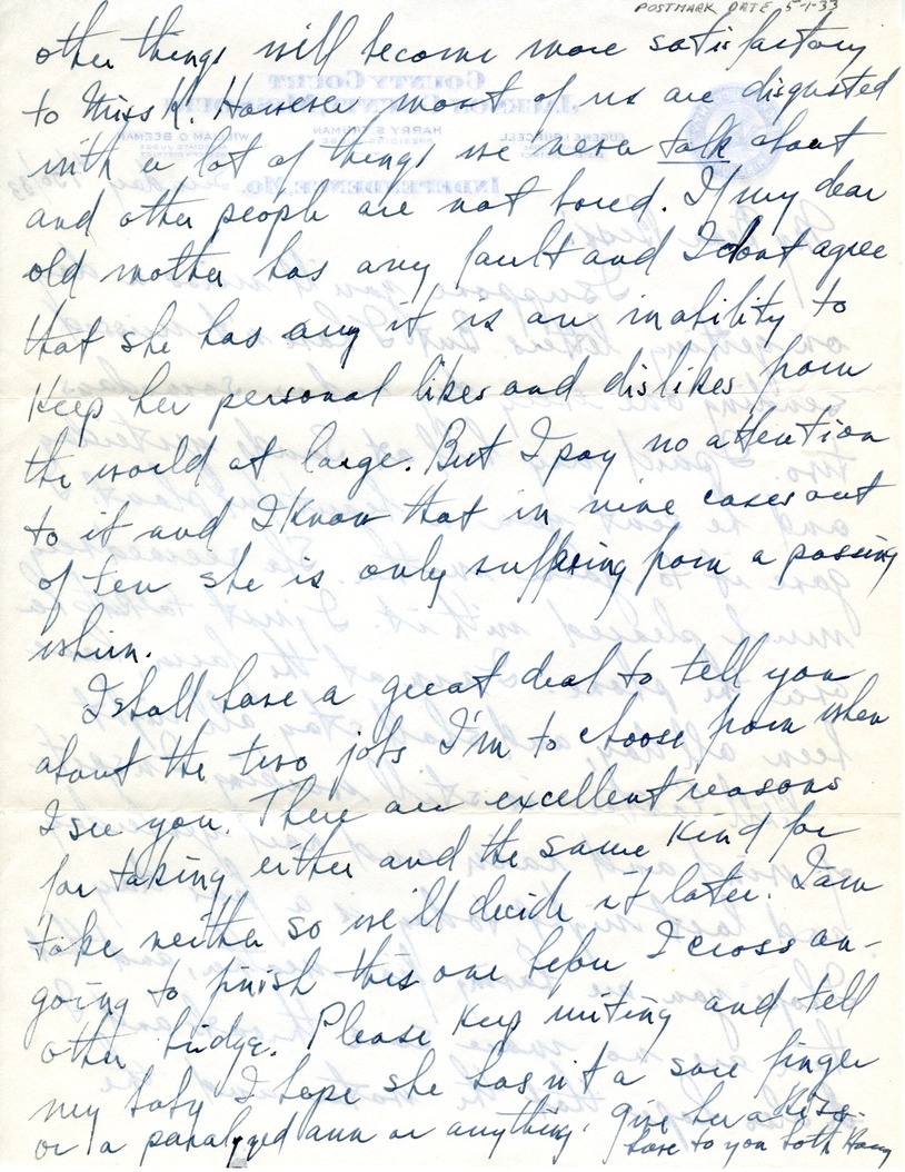 Letter from Harry S. Truman to Bess W. Truman