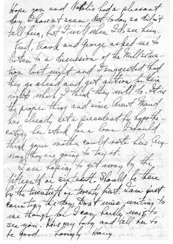 Letter from Harry S. Truman to Bess W. Truman