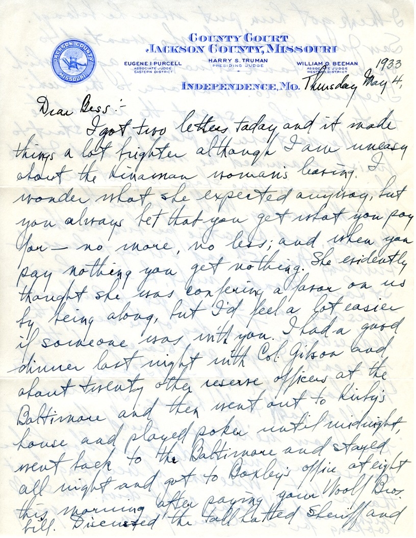 Letter from Harry S. Truman to Bess W. Truman