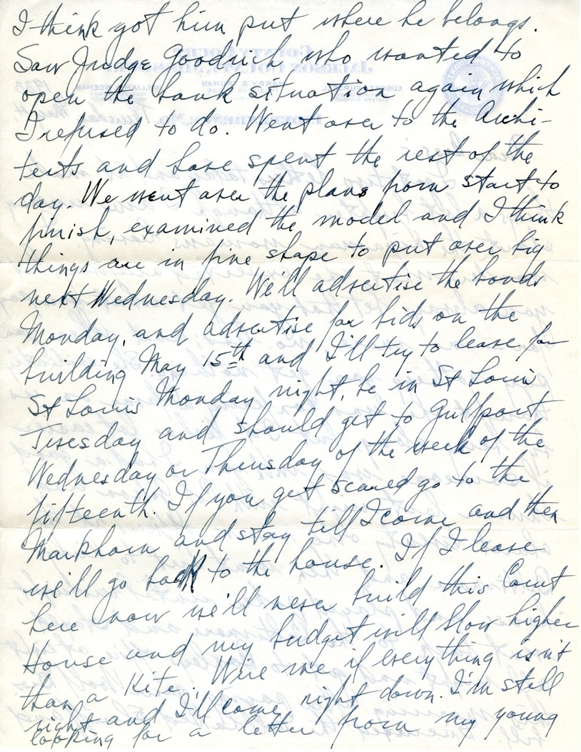 Letter from Harry S. Truman to Bess W. Truman