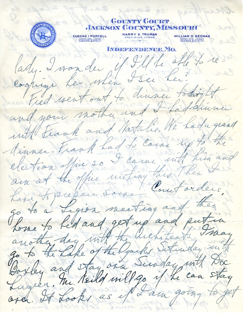 Letter from Harry S. Truman to Bess W. Truman