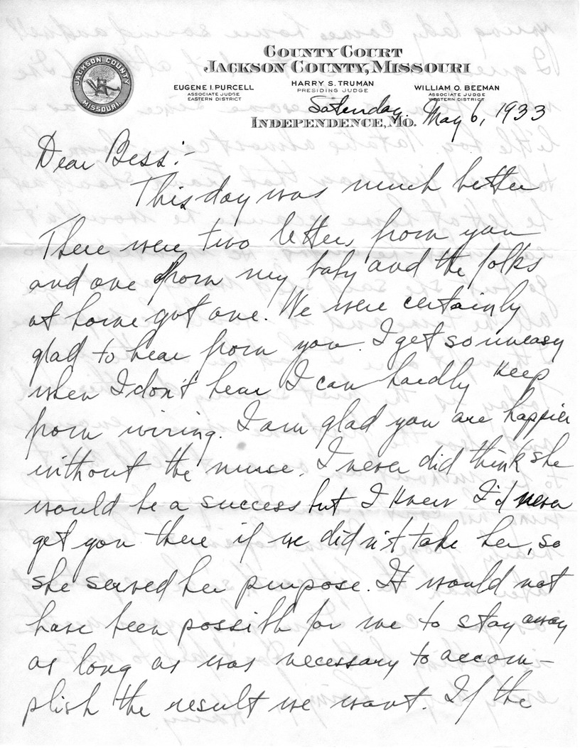 Letter from Harry S. Truman to Bess W. Truman