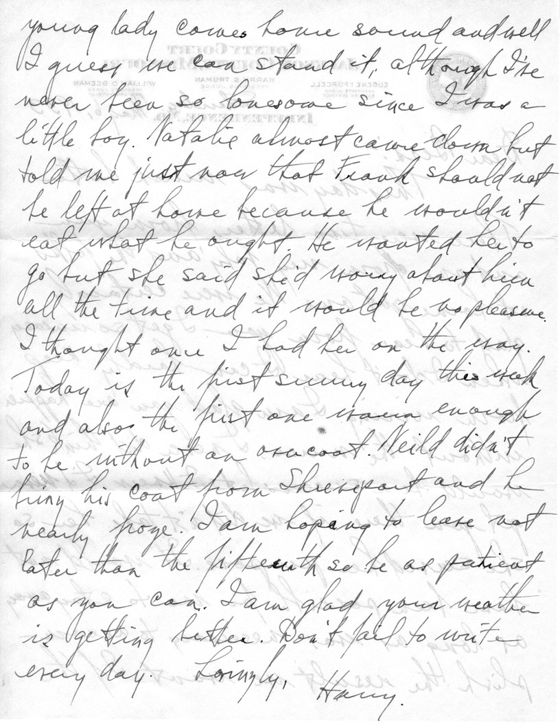 Letter from Harry S. Truman to Bess W. Truman