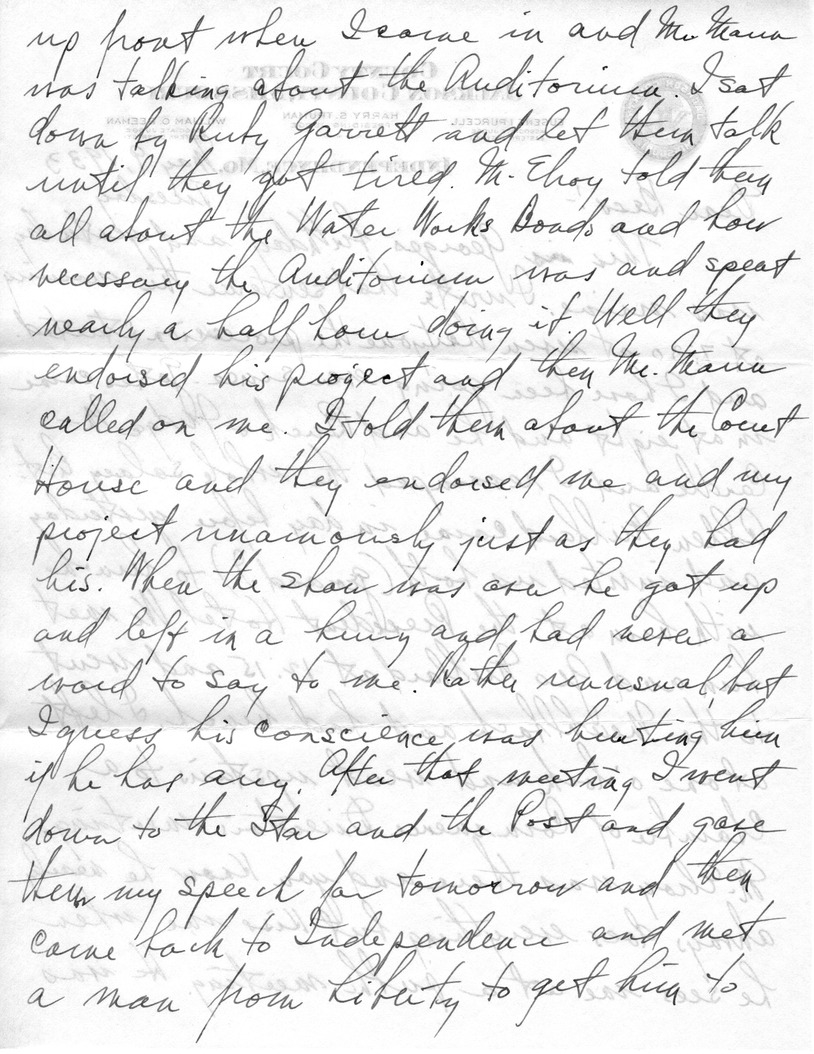 Letter from Harry S. Truman to Bess W. Truman