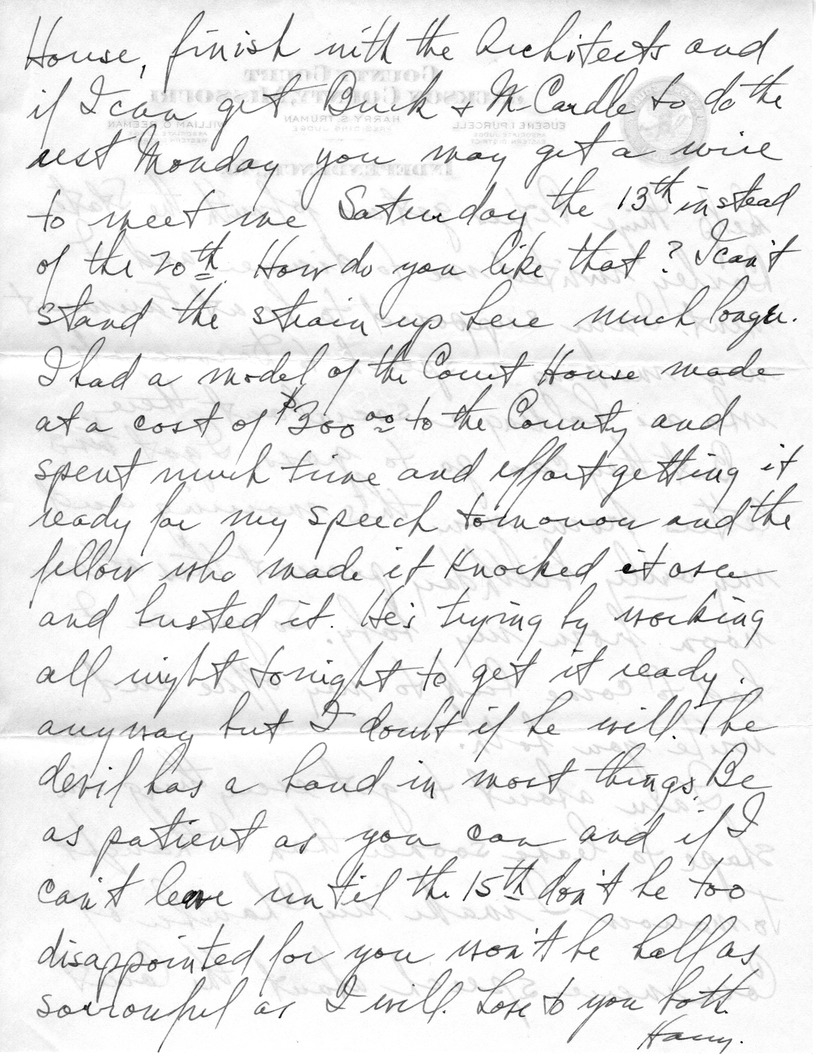 Letter from Harry S. Truman to Bess W. Truman