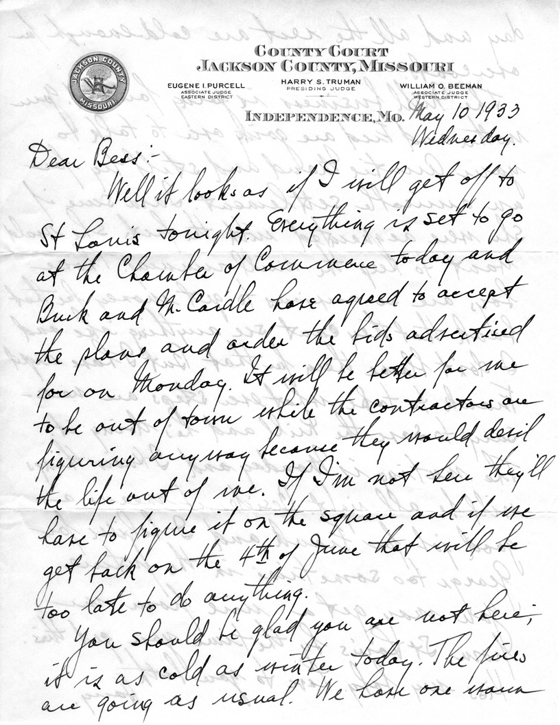 Letter from Harry S. Truman to Bess W. Truman