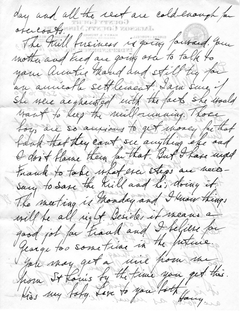 Letter from Harry S. Truman to Bess W. Truman