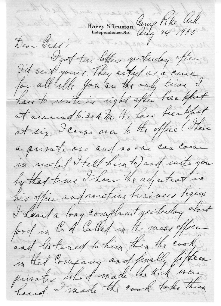 Letter from Harry S. Truman to Bess W. Truman