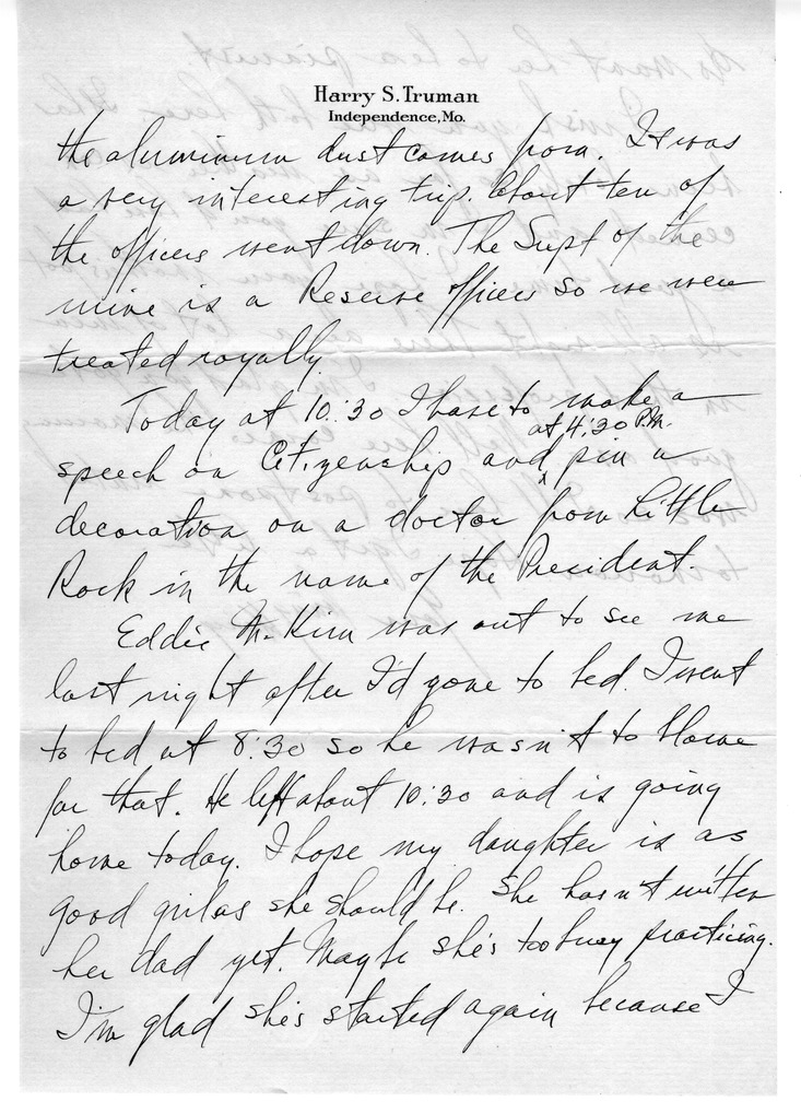 Letter from Harry S. Truman to Bess W. Truman
