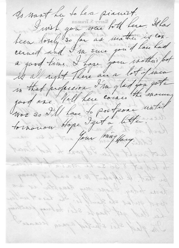 Letter from Harry S. Truman to Bess W. Truman