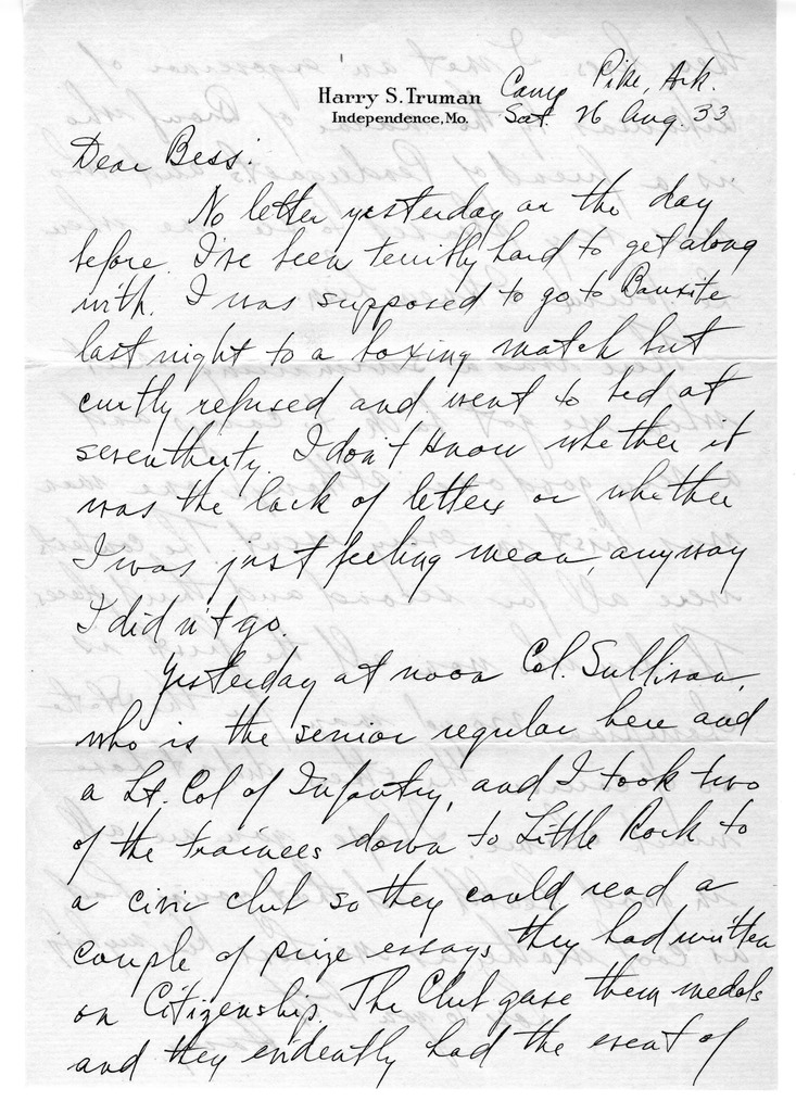 Letter from Harry S. Truman to Bess W. Truman