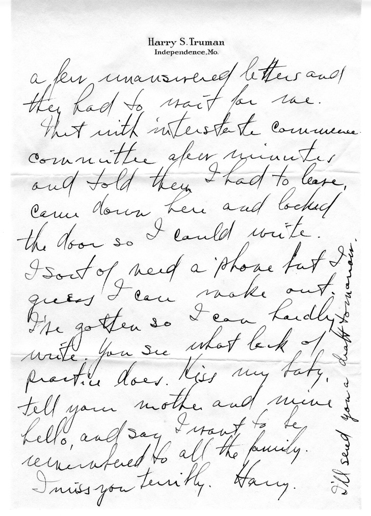 Letter from Harry S. Truman to Bess W. Truman