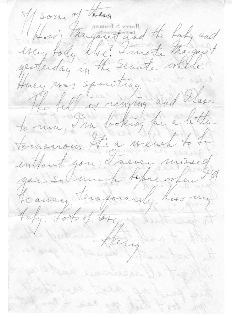 Letter from Harry S. Truman to Bess W. Truman