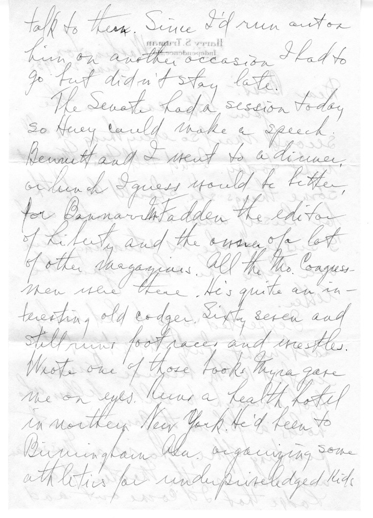Letter from Harry S. Truman to Bess W. Truman
