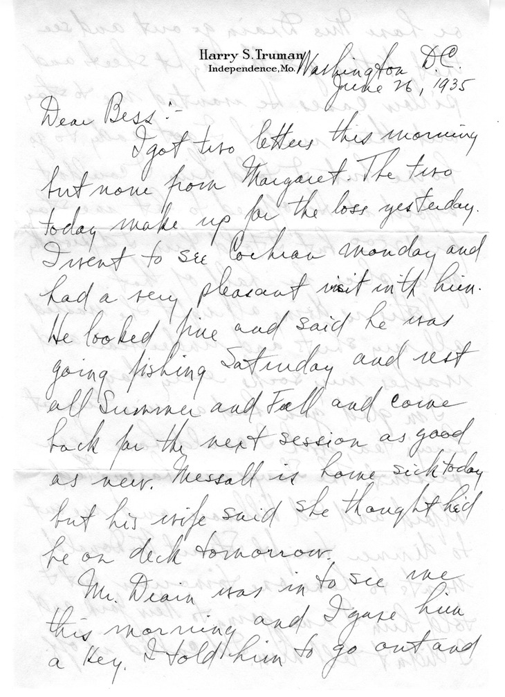 Letter from Harry S. Truman to Bess W. Truman