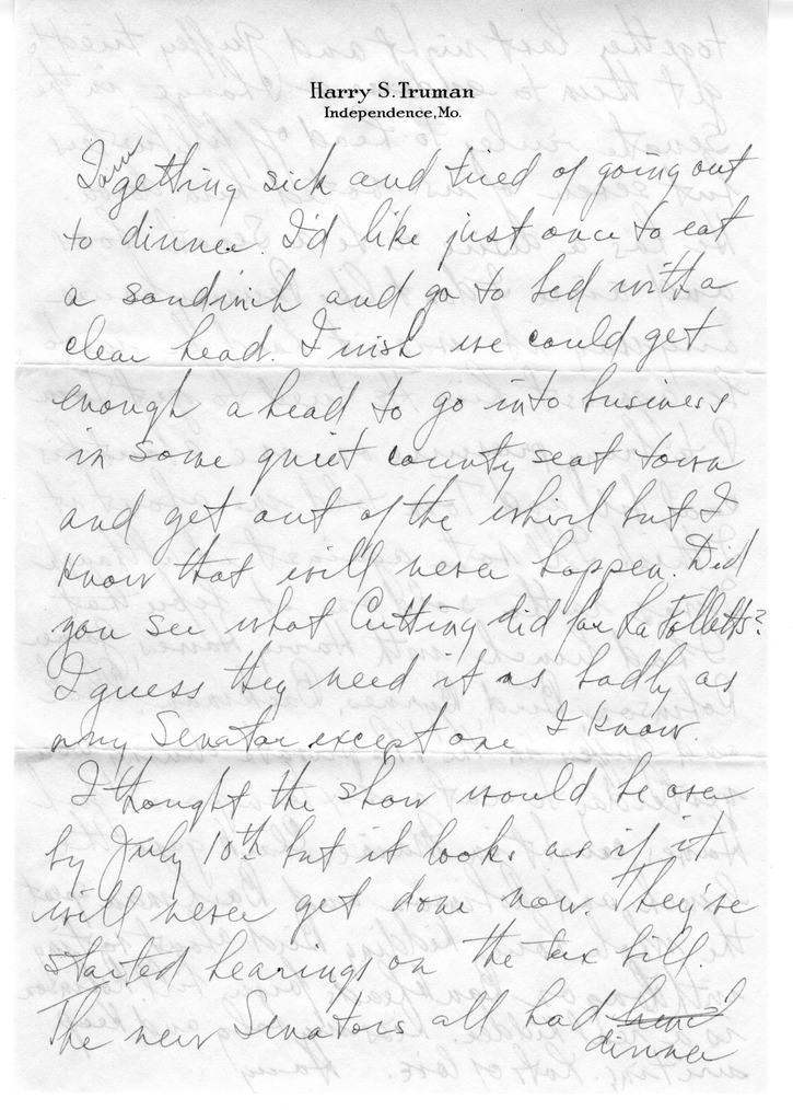 Letter from Harry S. Truman to Bess W. Truman