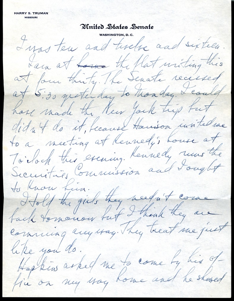 Letter from Harry S. Truman to Bess W. Truman