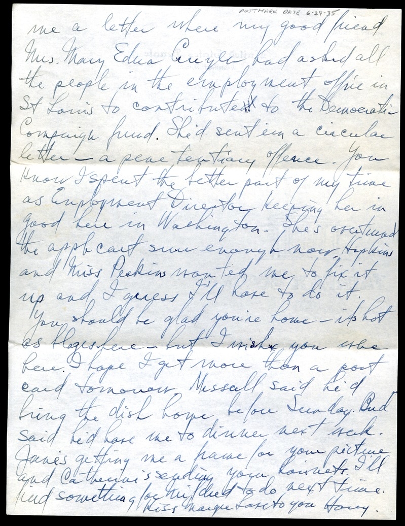 Letter from Harry S. Truman to Bess W. Truman