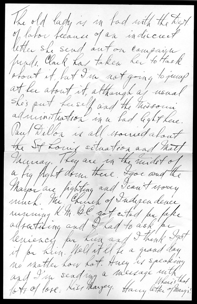 Letter from Harry S. Truman to Bess W. Truman