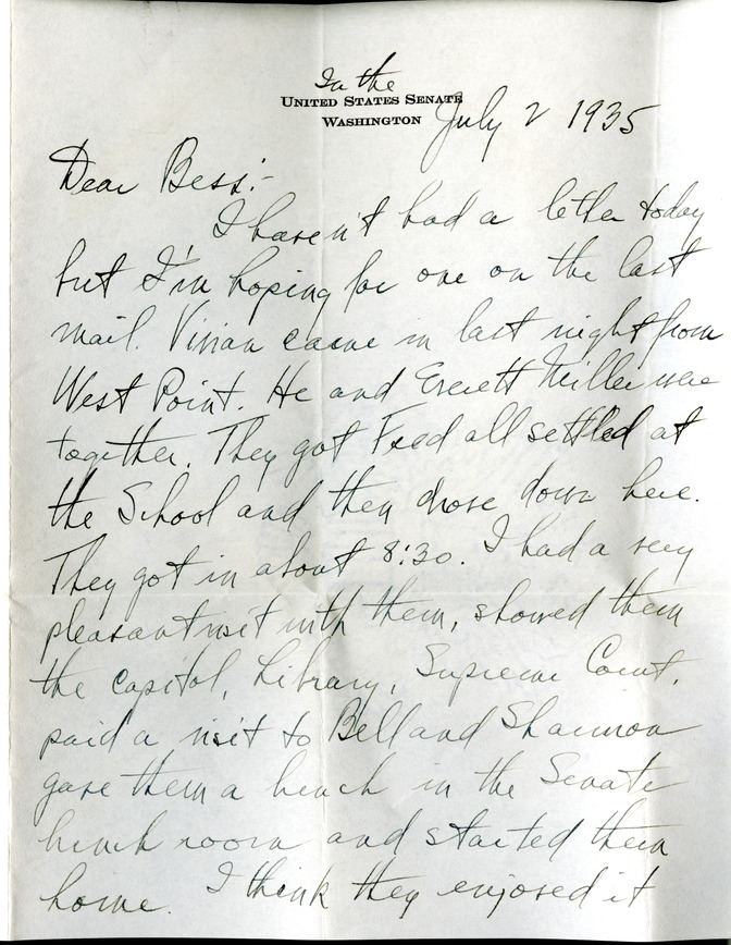 Letter from Harry S. Truman to Bess W. Truman