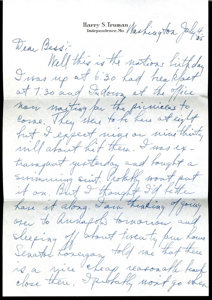 Letter from Harry S. Truman to Bess W. Truman