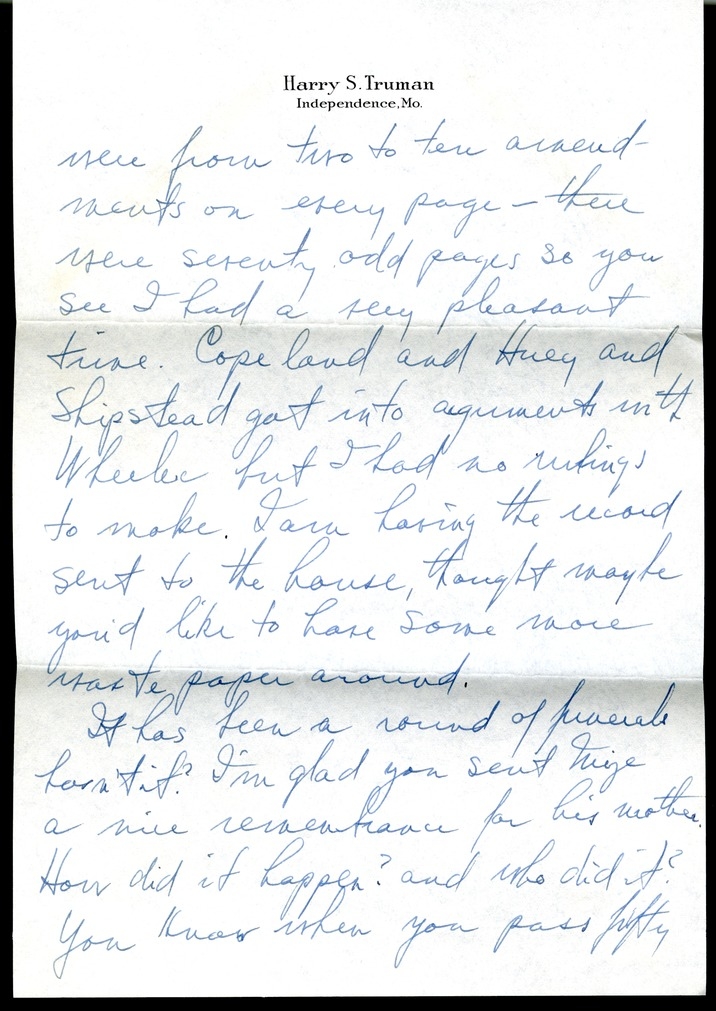 Letter from Harry S. Truman to Bess W. Truman