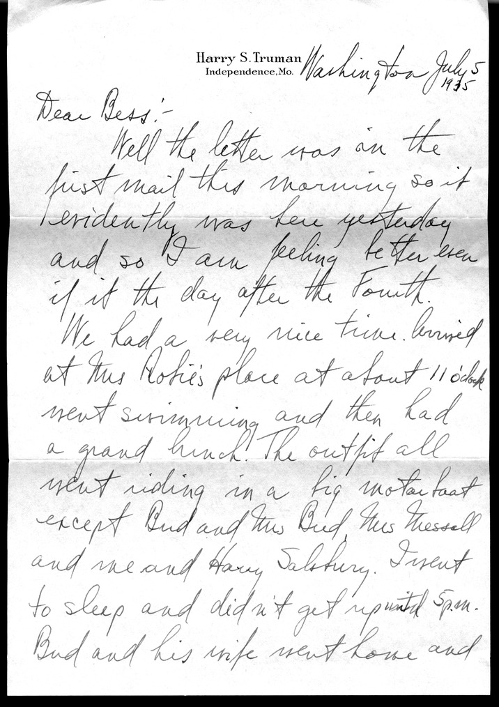 Letter from Harry S. Truman to Bess W. Truman