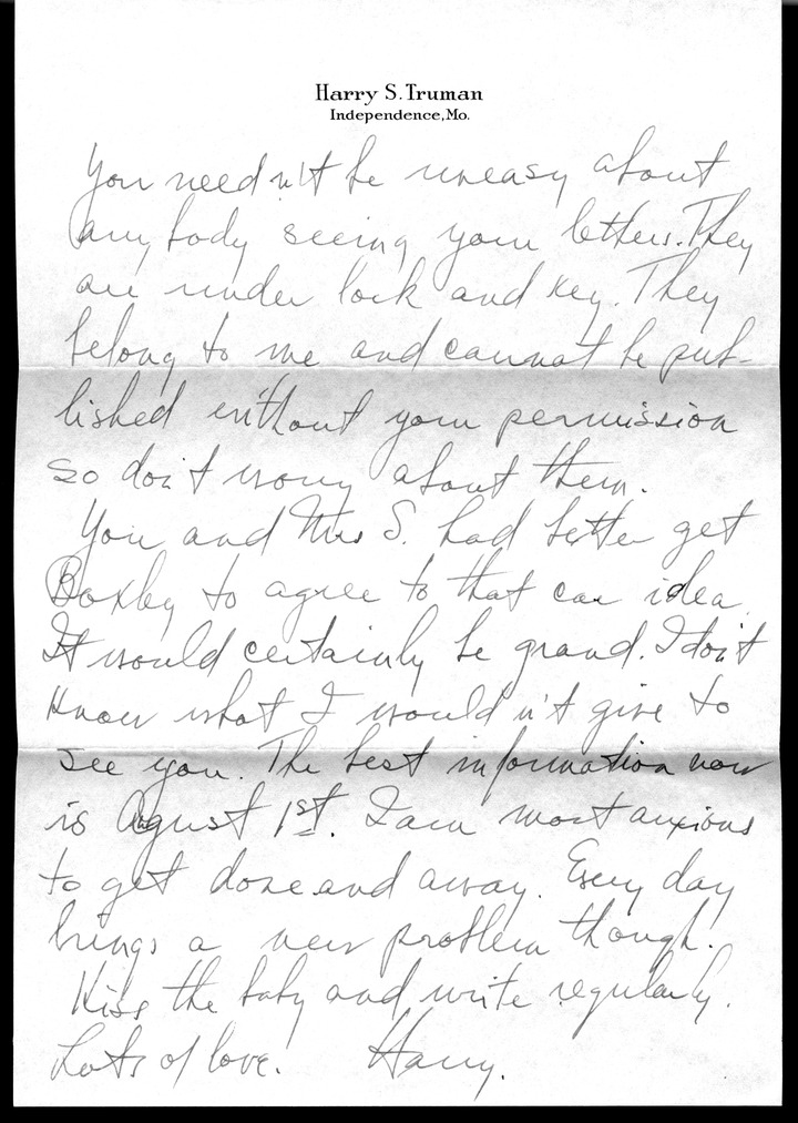 Letter from Harry S. Truman to Bess W. Truman