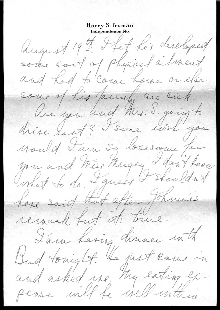 Letter from Harry S. Truman to Bess W. Truman