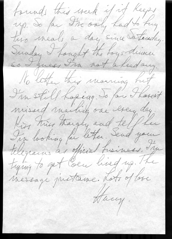 Letter from Harry S. Truman to Bess W. Truman