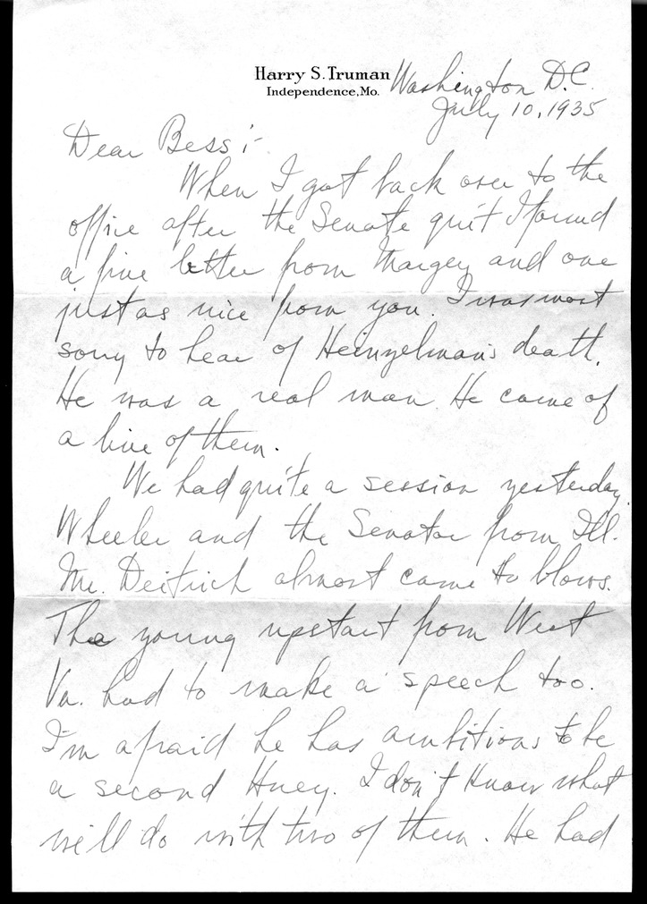 Letter from Harry S. Truman to Bess W. Truman