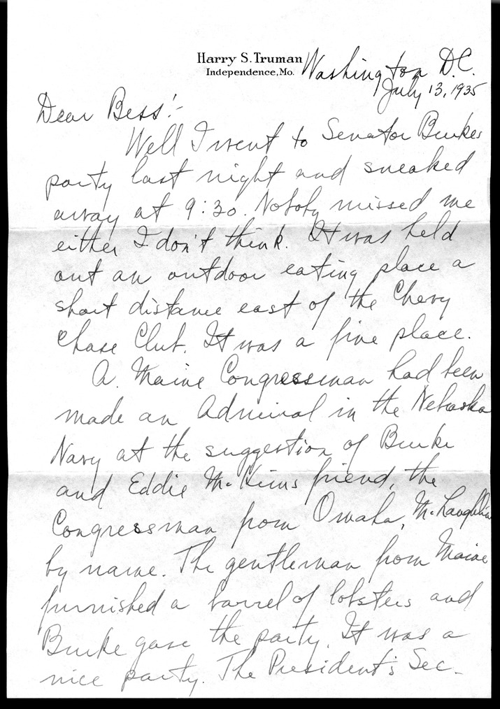 Letter from Harry S. Truman to Bess W. Truman