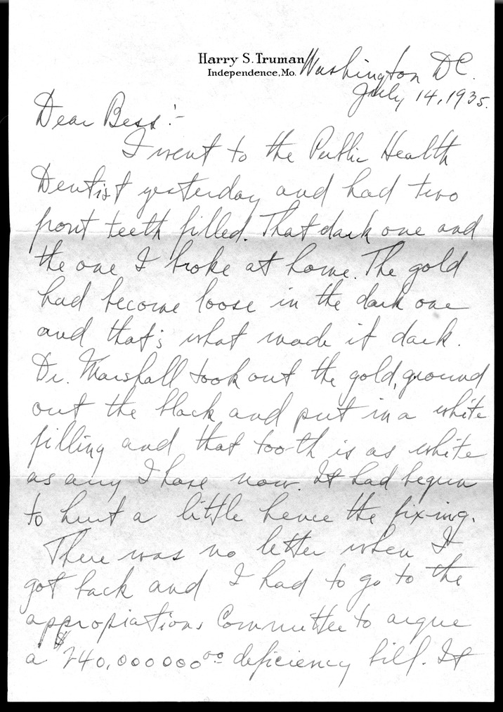 Letter from Harry S. Truman to Bess W. Truman