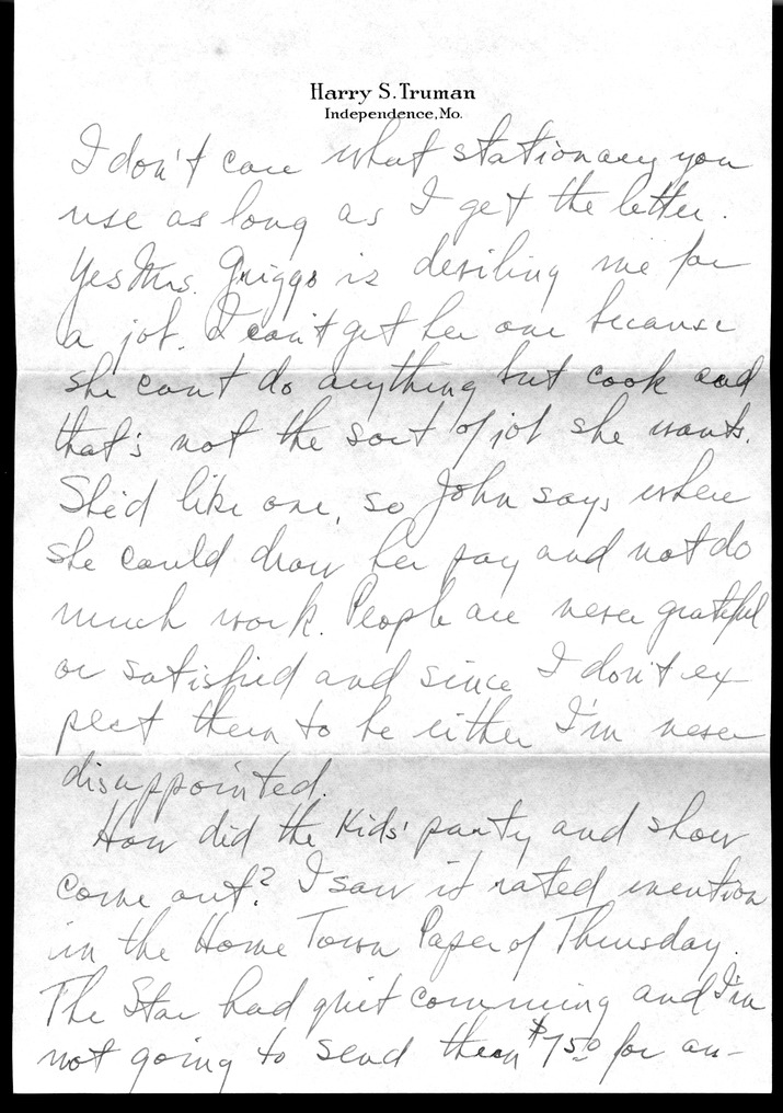 Letter from Harry S. Truman to Bess W. Truman