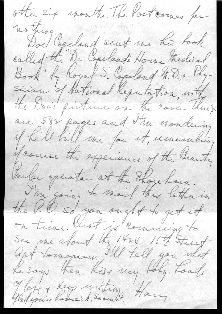 Letter from Harry S. Truman to Bess W. Truman