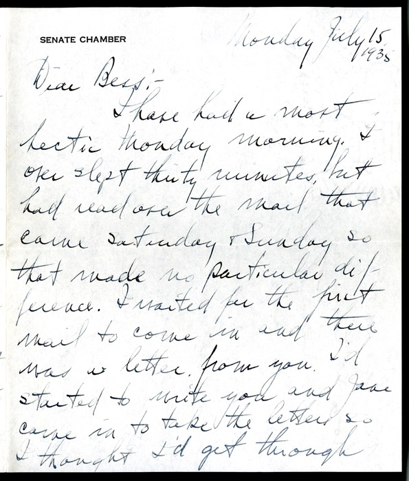 Letter from Harry S. Truman to Bess W. Truman