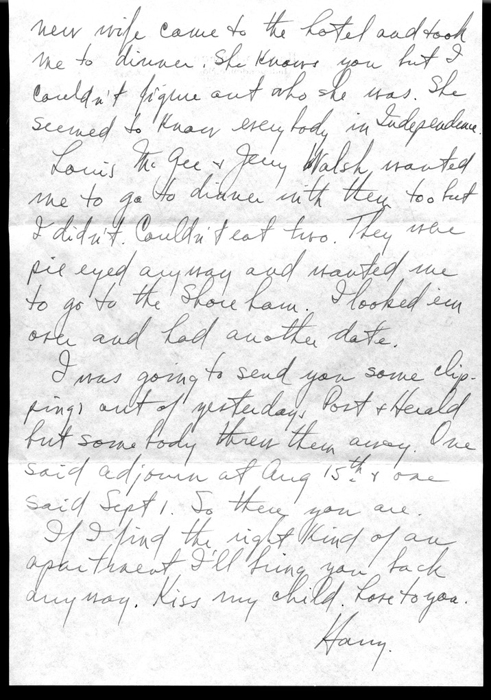 Letter from Harry S. Truman to Bess W. Truman