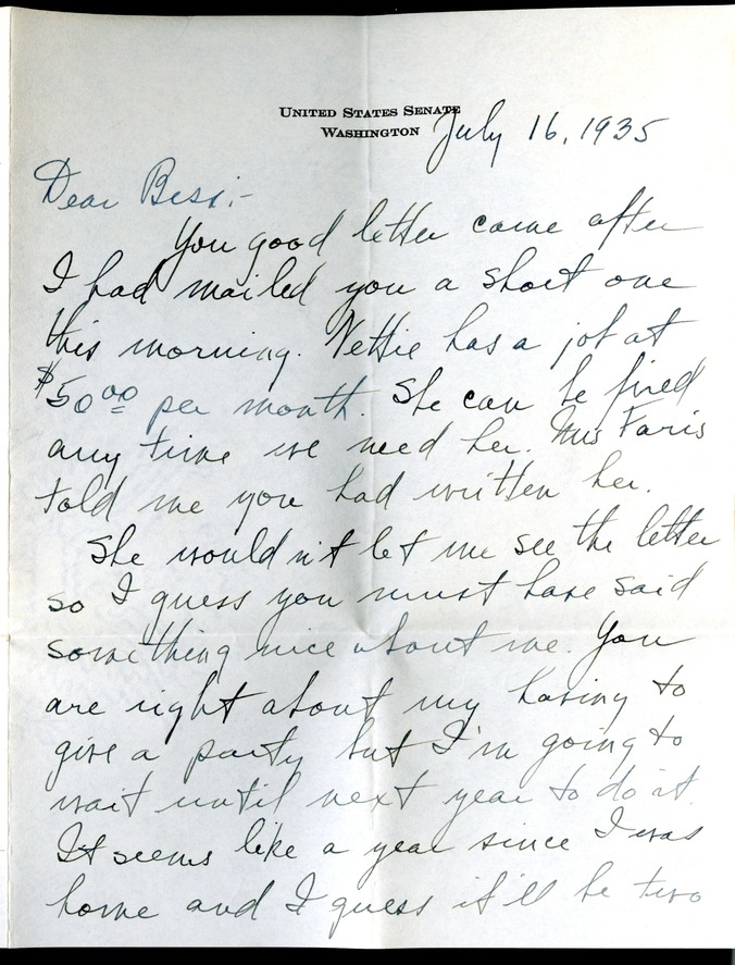 Letter from Harry S. Truman to Bess W. Truman