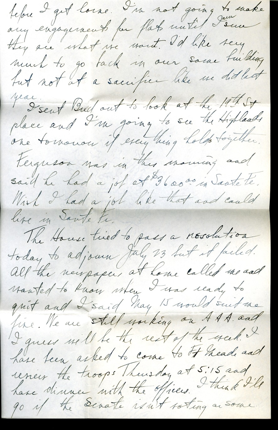 Letter from Harry S. Truman to Bess W. Truman