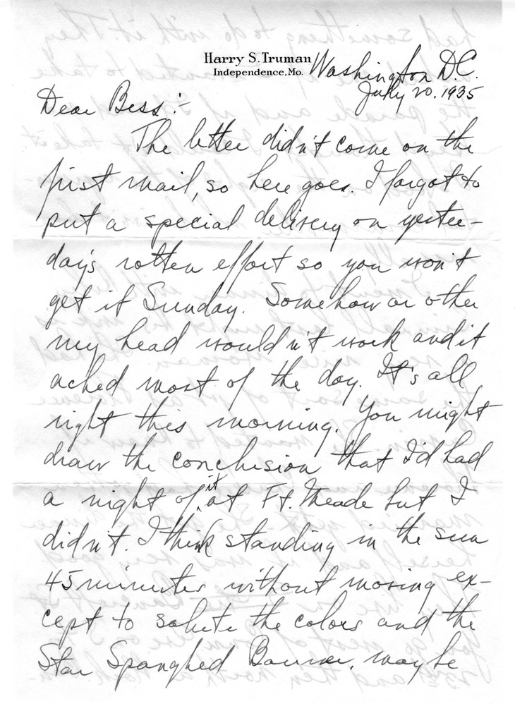 Letter from Harry S. Truman to Bess W. Truman