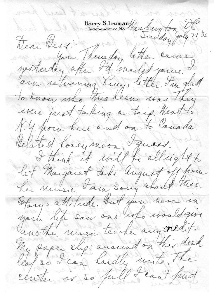 Letter from Harry S. Truman to Bess W. Truman