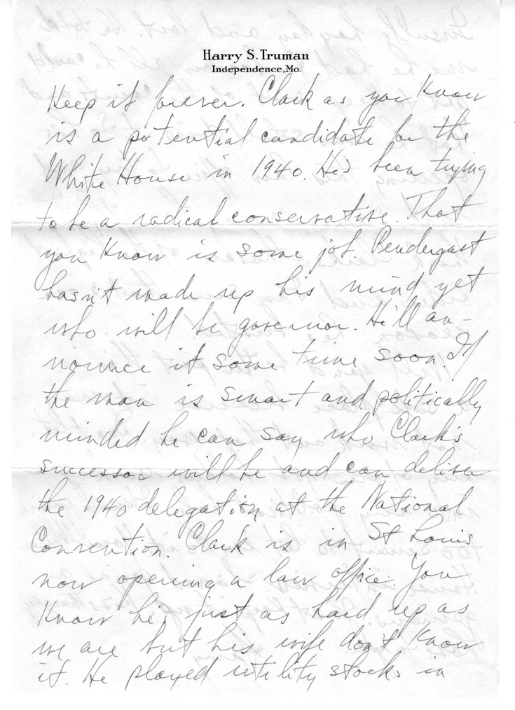 Letter from Harry S. Truman to Bess W. Truman