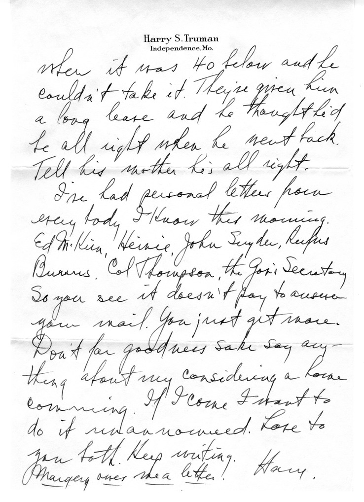 Letter from Harry S. Truman to Bess W. Truman