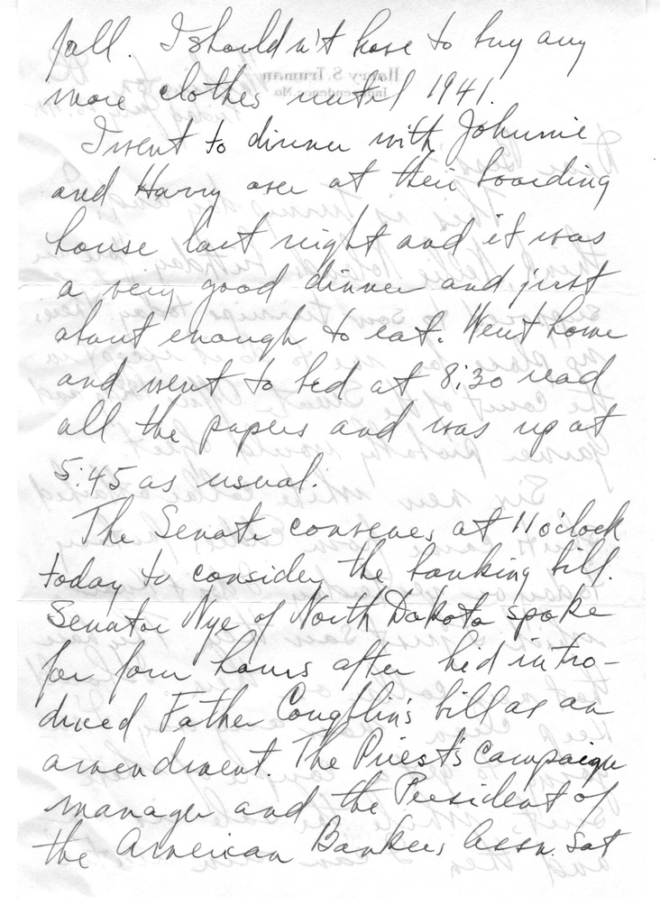 Letter from Harry S. Truman to Bess W. Truman