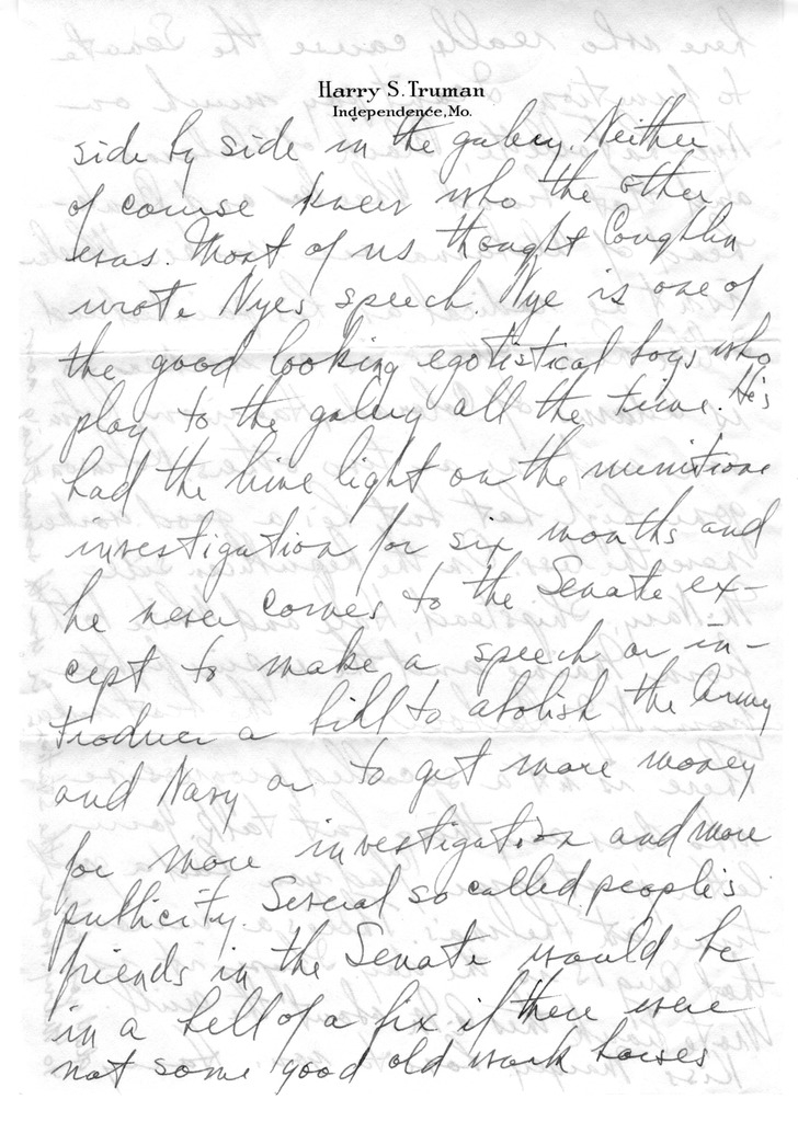 Letter from Harry S. Truman to Bess W. Truman