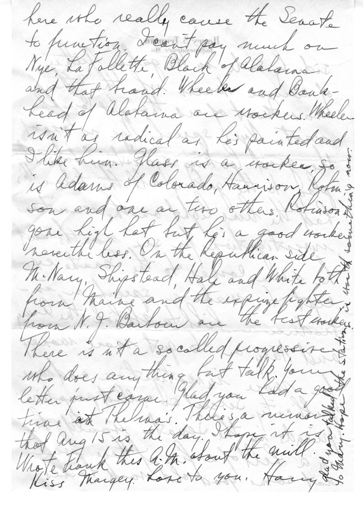 Letter from Harry S. Truman to Bess W. Truman