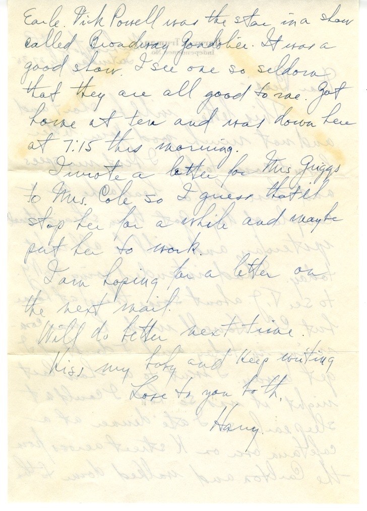 Letter from Harry S. Truman to Bess W. Truman
