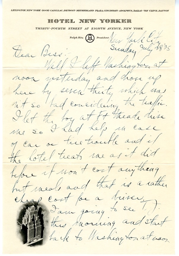 Letter from Harry S. Truman to Bess W. Truman