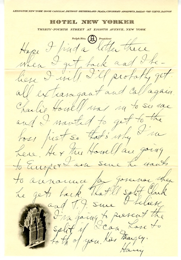 Letter from Harry S. Truman to Bess W. Truman