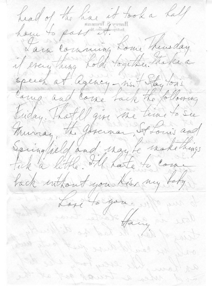 Letter from Harry S. Truman to Bess W. Truman
